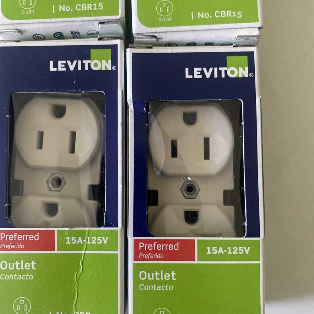 Lot of 4 Leviton CBR15-00T 15A 125V Light Almond Outlet 4.06 H x 1.35 W x 1.08 D - Picture 2 of 8